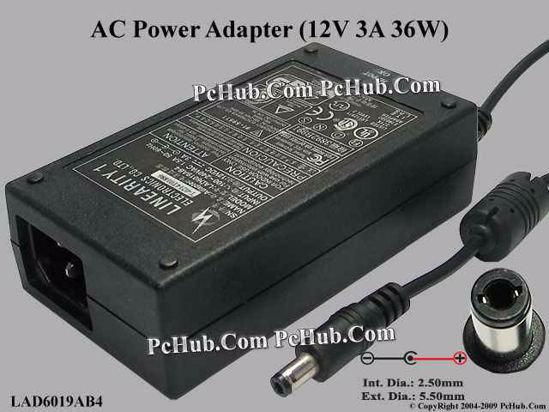 Linearity LAD6019AB4 AC Adapter 5V-12V 12V 3A, 5.5/2.5mm, C14