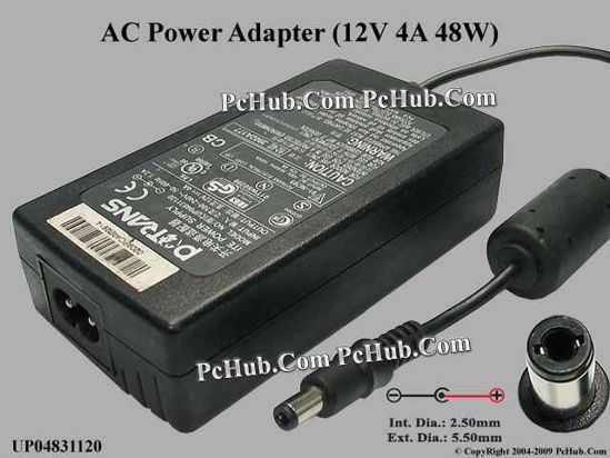 Potrans UP04831120 AC Adapter 5V-12V 12V 4A, 5.5/2.5mm, 2-Prong