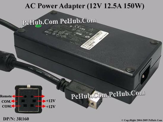 Dell Common Item (Dell) AC Adapter 5V-12V 12V 12.5A, 6-Pin Hole, C14