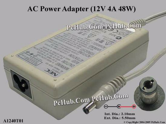 NEC Common Item (NEC) AC Adapter 5V-12V 12V 4A, 5.5/2.1mm, 3-Prong