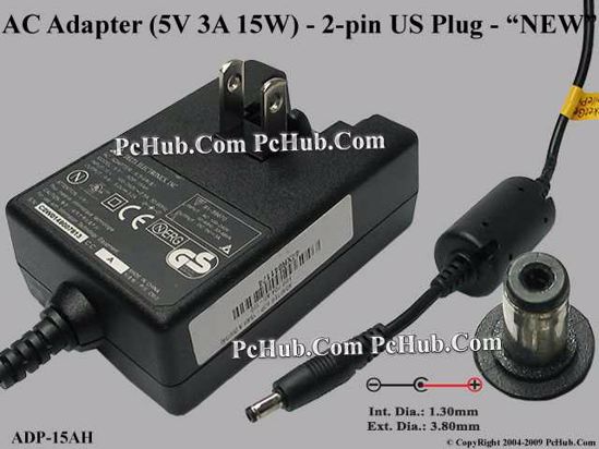 Delta Electronics ADP-15AH AC Adapter 5V-12V 5V 3A, 3.8/1.3mm, US 2-Pin Plug