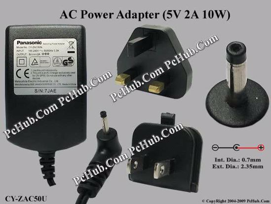 Panasonic Common Item (Panasonic) AC Adapter 5V-12V 5V 2A, Barrel 2.5/0.7mm, 2-Type Plug