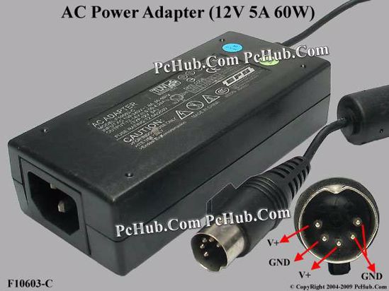 EPS F10603-C AC Adapter 5V-12V 12V 5A, 5P, P3 4=