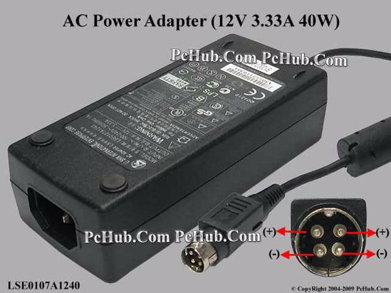 Li Shin LSE0107A1240 AC Adapter 5V-12V 12V 3.33A, 4-Pin P1 4=V