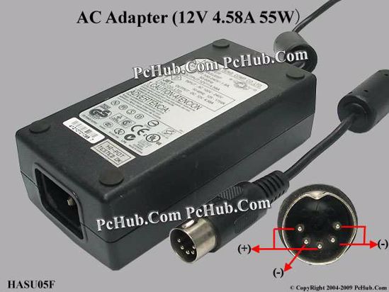 HJC HASU05F AC Adapter 5V-12V 12V 4.58A, 5-Pin P3 5=V