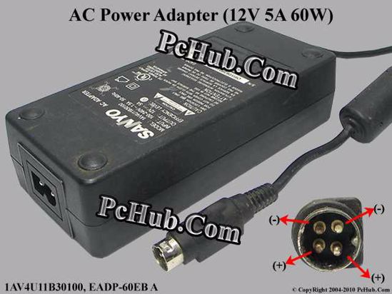 Sanyo Common Item (Sanyo) AC Adapter 5V-12V 12V 5A, 4-Pin P1 2=V