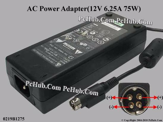 Li Shin 0219B1275 AC Adapter 5V-12V 12V 6.25A, 4-Pin P1 4=V