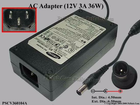 Samsung Laptop Common Item (Samsung Laptop) AC Adapter 5V-12V 12V 3A, 6.5/4.5mm With Pin