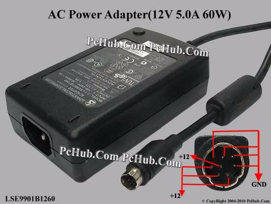 Li Shin LSE9901B1260 AC Adapter 5V-12V 12V 5A, 8-Pin DIN, IEC C14