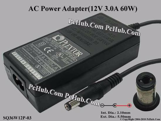 PLEXTOR Common Item (Plextor) AC Adapter 5V-12V 2V 3A, 5.5/2.1mm, 2-Prong