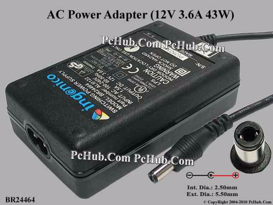 Ingenico BR24464 AC Adapter 5V-12V BR24464, 12V 3.6A, 5.5/2.5mm, 2-Prong