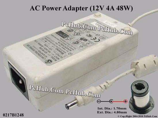 Li Shin 0217B1248 AC Adapter 5V-12V 12V 4A, 5.5/2.1mm, C14