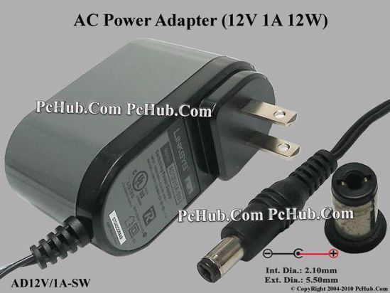 Linksys AD12V/1A-SW AC Adapter 5V-12V 12V 1A, 5.5/2.1mm, US 2-Pin Plug