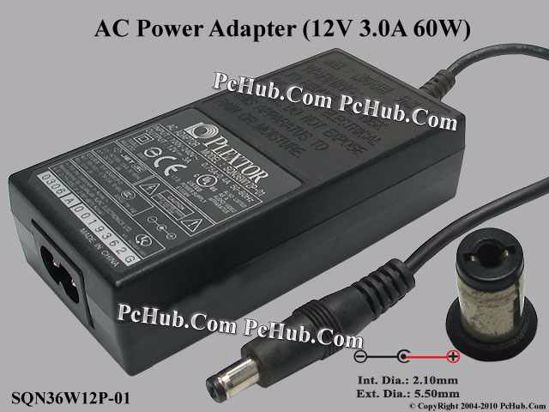 PLEXTOR Common Item (Plextor) AC Adapter 5V-12V 12V 3A, 5.5/2.1mm, 2-Prong