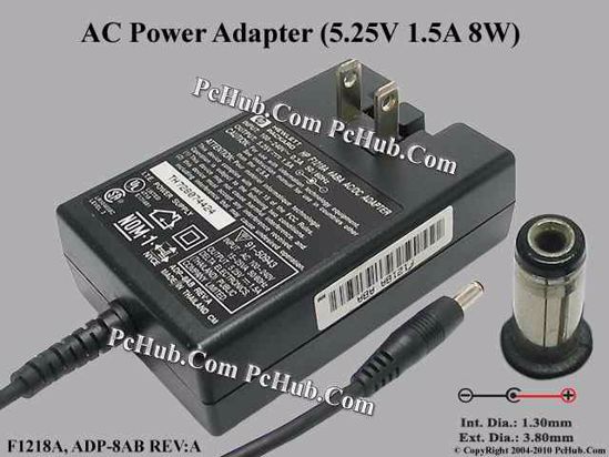 HP Common Item (HP) AC Adapter 5V-12V F1218A #ABA, 5.25V 1.5A, 2-pin US, (1.3/3.8mm)