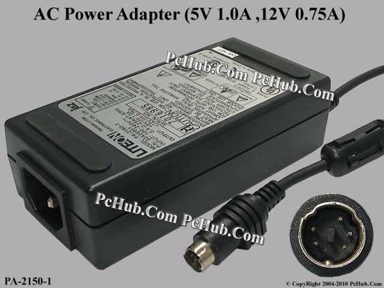 LITE-ON PA-2150-1 AC Adapter 5V-12V 12V 0.75A, 5V 1A, 5P, P12=5V P3=12V, C14