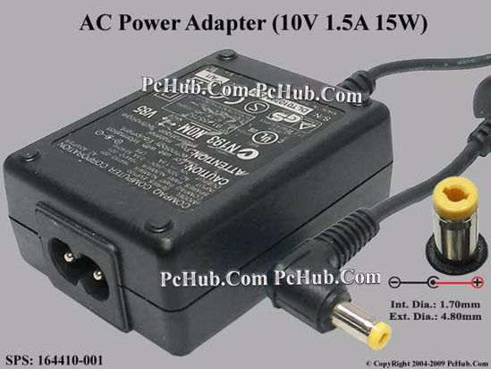 Compaq Common Item (Compaq) AC Adapter 5V-12V 10V 1.5A, 4.8/1.7mm, 2-Prong