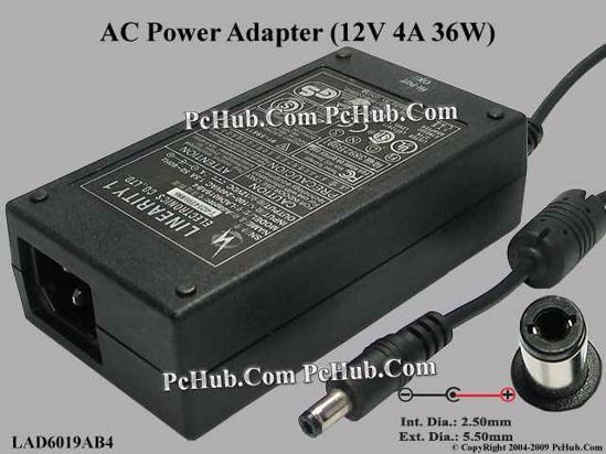 Linearity LAD6019AB4 AC Adapter 5V-12V 12V 4A, 5.5/2.5mm, C14