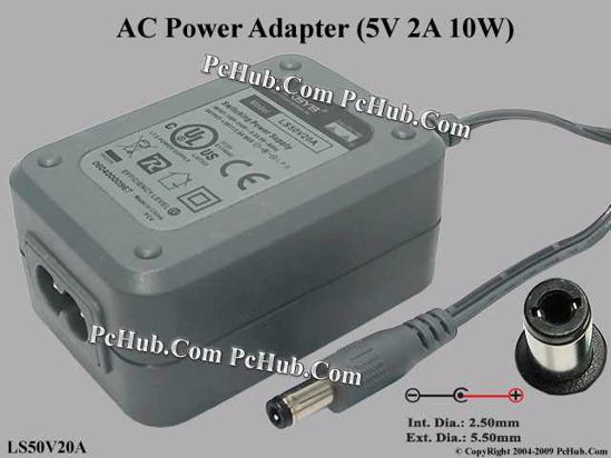 Linksys LS50V20A AC Adapter 5V-12V 5V 2A, 2.5/5.5mm, 2-Prong