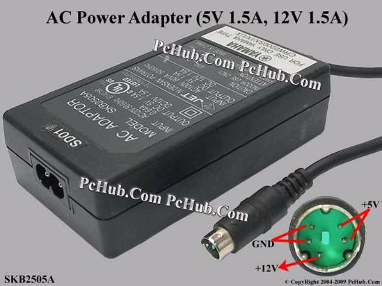 YAMAHA SKB2505A AC Adapter 5V-12V 12V 1.5A, 5V 1.5A, 5-P, P1 2=5V P3=12V, 2-Prong