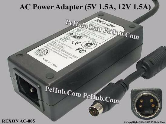 Other Brands REXON AC Adapter 5V-12V 12V 1.5A, 5V 1.5A, 4-Pin DIN, IEC C14