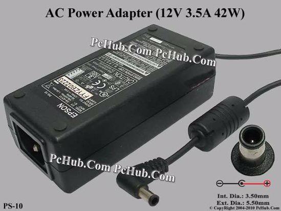 Epson PS-10 AC Adapter 5V-12V 12V 3.5A, 5.5/3.5mm With Pin, C14