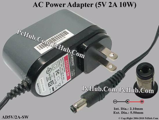 Linksys AD5V/2A-SW AC Adapter 5V-12V 5V 2A, 5.5/2.1mm, US 2-Pin Plug