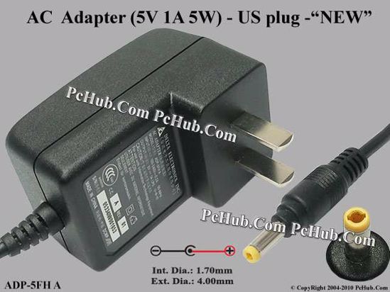 Delta Electronics ADP-5FH A AC Adapter 5V-12V 5V 1A, (1.7/4.0mm), 2-pin US, NEW