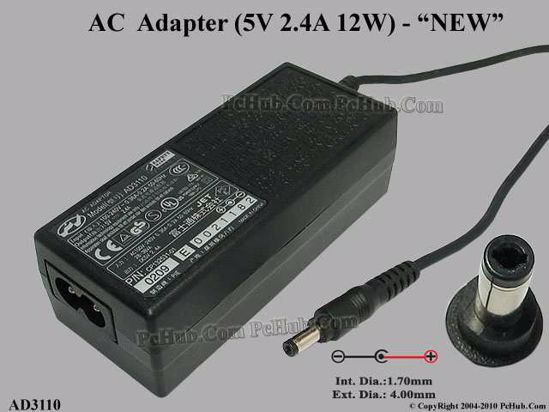 PI AD3110 AC Adapter 5V-12V 5V 2.4A, 4.0/1.7mm, 2-prong, New