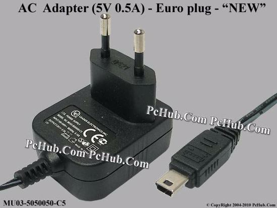 LEI / Leader MU03-5050050-C5 AC Adapter 5V-12V 5V 0.5A, mini-USB, 2-pin Euro, NEW