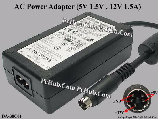 APD / Asian Power Devices DA-30C01 AC Adapter 5V-12V 12V 1.5A, 5V 1.5A, 5-P, P1 2=5V P3=