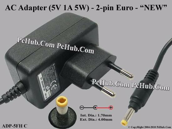 Delta Electronics ADP-5FH C AC Adapter 5V-12V 5V 1A, (1.7/4.0mm), 2-pin Euro, NEW