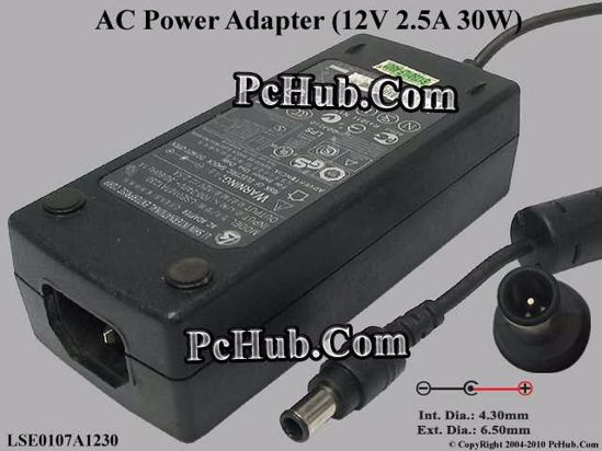 Li Shin LSE0107A1230 AC Adapter 5V-12V 12V 2.5A, 6.5/4.3mm With Pin, C14