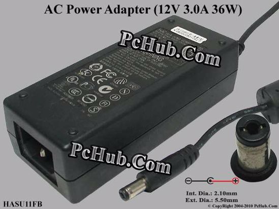 HJC HASU11FB AC Adapter 5V-12V 12V 3A, 5.5/2.1mm, C14