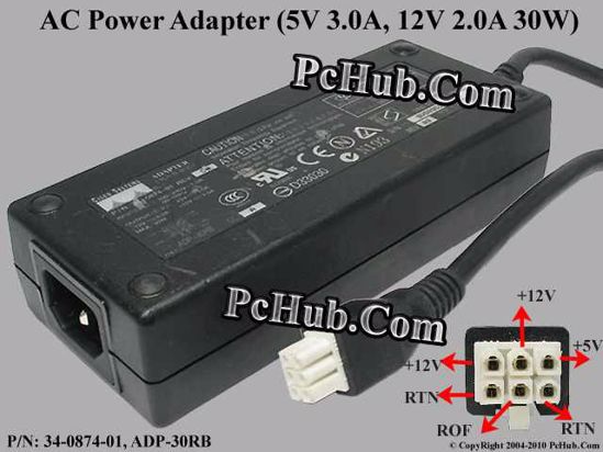 Cisco 34-0874-01 AC Adapter 5V-12V 12V 2A, 5V 3A, 6-Hole, C14