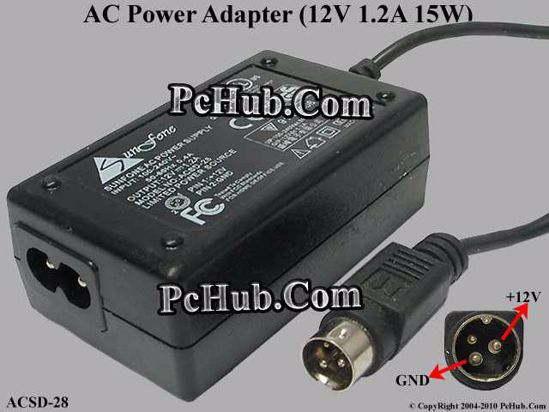 Other Brands Sunfone AC Adapter 5V-12V ACSD-28, 12V 1.2A, 3-pin, 2-prong