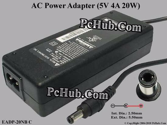 Delta Electronics EADP-20NB AC Adapter 5V-12V 5V 4A, 5.5/2.1mm, 2-Prong