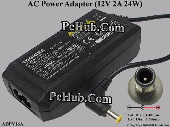 Toshiba Common Item (Toshiba) AC Adapter 5V-12V 12V 2A, 5,5/3.4mm With Pin, 2-Prong