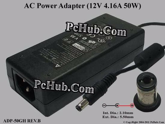 Delta Electronics ADP-50GH REV.B AC Adapter 5V-12V 12V 4.16A, 2.1/5.5mm, C14