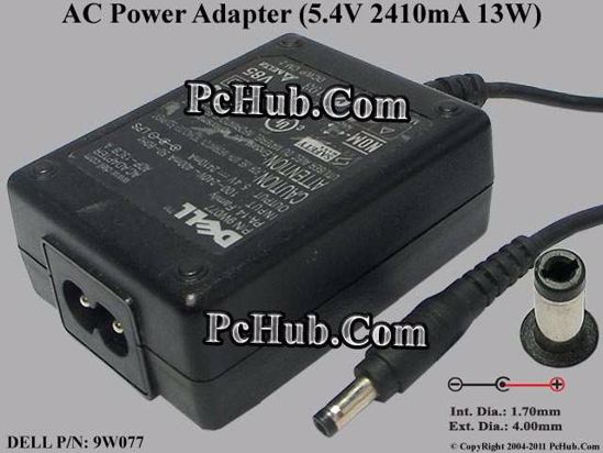 Dell Common Item (Dell) AC Adapter 5V-12V 5.4V 2.41A, 4.0/1.7mm, 2-Prong