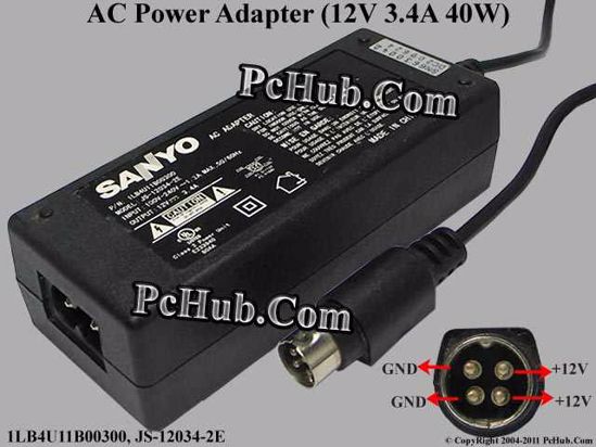 Sanyo Common Item (Sanyo) AC Adapter 5V-12V 12V 3.4A, 4-Pin P1 2=V