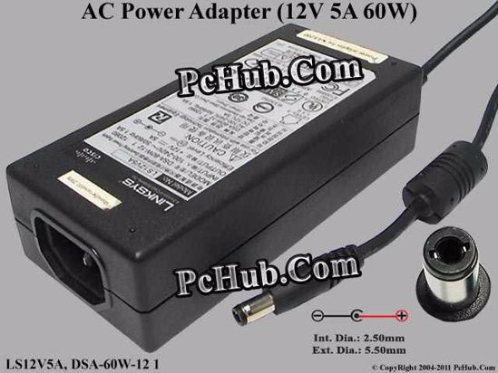 Linksys LS12V5A AC Adapter 5V-12V 12V 5A, 5.5/2.5mm, C14