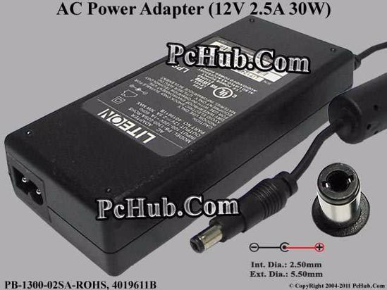 LITE-ON PB-1300-02SA-ROHS AC Adapter 5V-12V 12V 2.5A, 5.5/2.5mm, 2-Prong