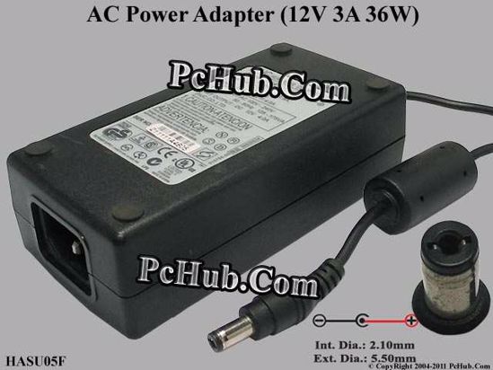 HJC HASU05F AC Adapter 5V-12V 12V 3A, 5.5/2.1mm, C14