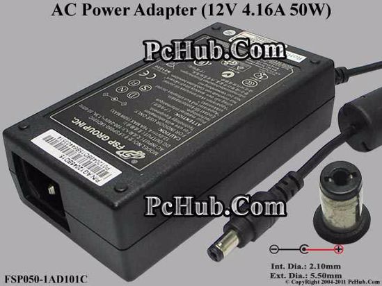 FSP Group Inc FSP050-1AD101C AC Adapter 5V-12V 12V 4.16A, 2.1/5.5mm, C14