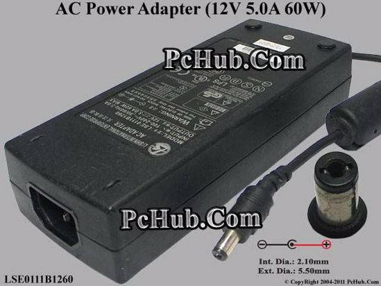 Li Shin LSE0111B1260 AC Adapter 5V-12V 12V 5A, 5.5/2.1mm, C14