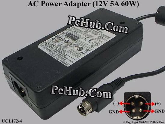 Zebra UCLI72-4 AC Adapter 5V-12V 12V 5A, 4P P1 4=V