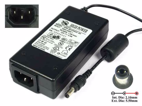 Other Brands HIGH POWER AC Adapter 5V-12V 12V 3.4A, (2.1/5.5mm), IEC C14