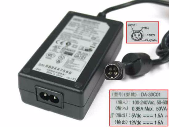 APD / Asian Power Devices DA-30C01 AC Adapter 5V-12V 12V 1.5A, 5V 1.5A, 4-Pin DIN, 2-Pro