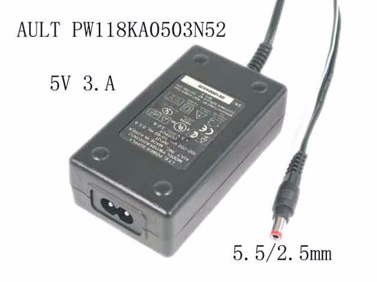 AULT PW118KA0503N52 AC Adapter 5V-12V 5V 3.A, 5.5/2.5mm, 2 Prong